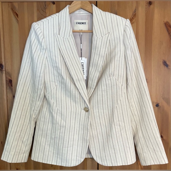 L'AGENCE Jackets & Blazers - L’AGENCE Clementine striped linen blend blazer Women’s 8 New With Tags